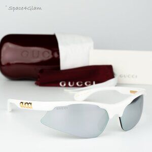 Gucci Women Sunglasses White Silver Mirror Mask GG1774S 002 BRAND NEW